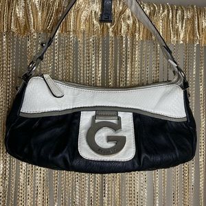 Y2K G by Guess vintage black and white faux leather baguette bag purse handbag